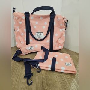 Herschel Supply Co. Strand Sprout Diaper Bag Peach Polka Dot/Navy (used 1 time)